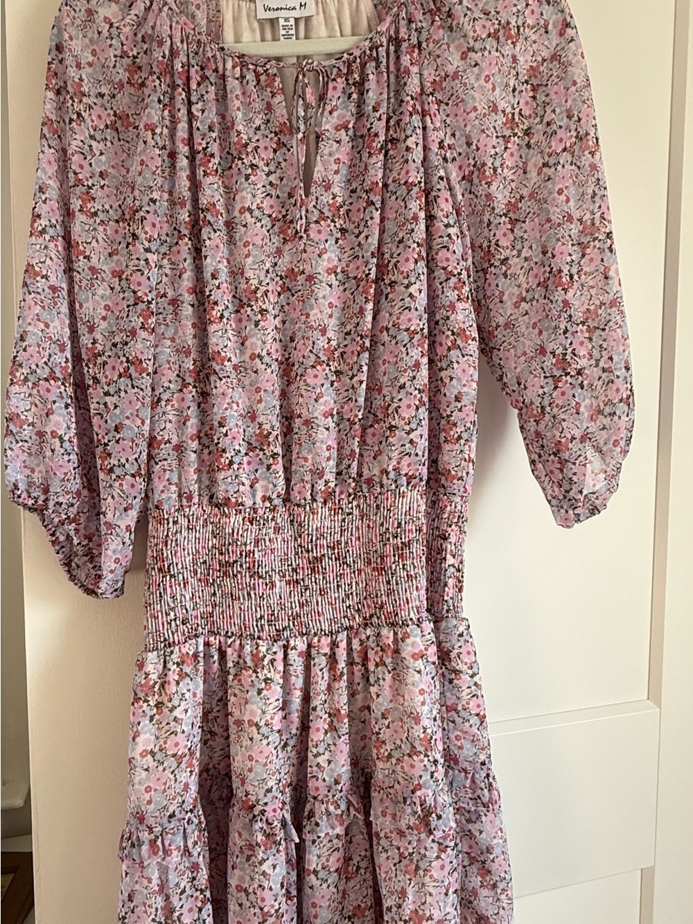 Floral Smocked Waist Mini Dress in Pink Lavender